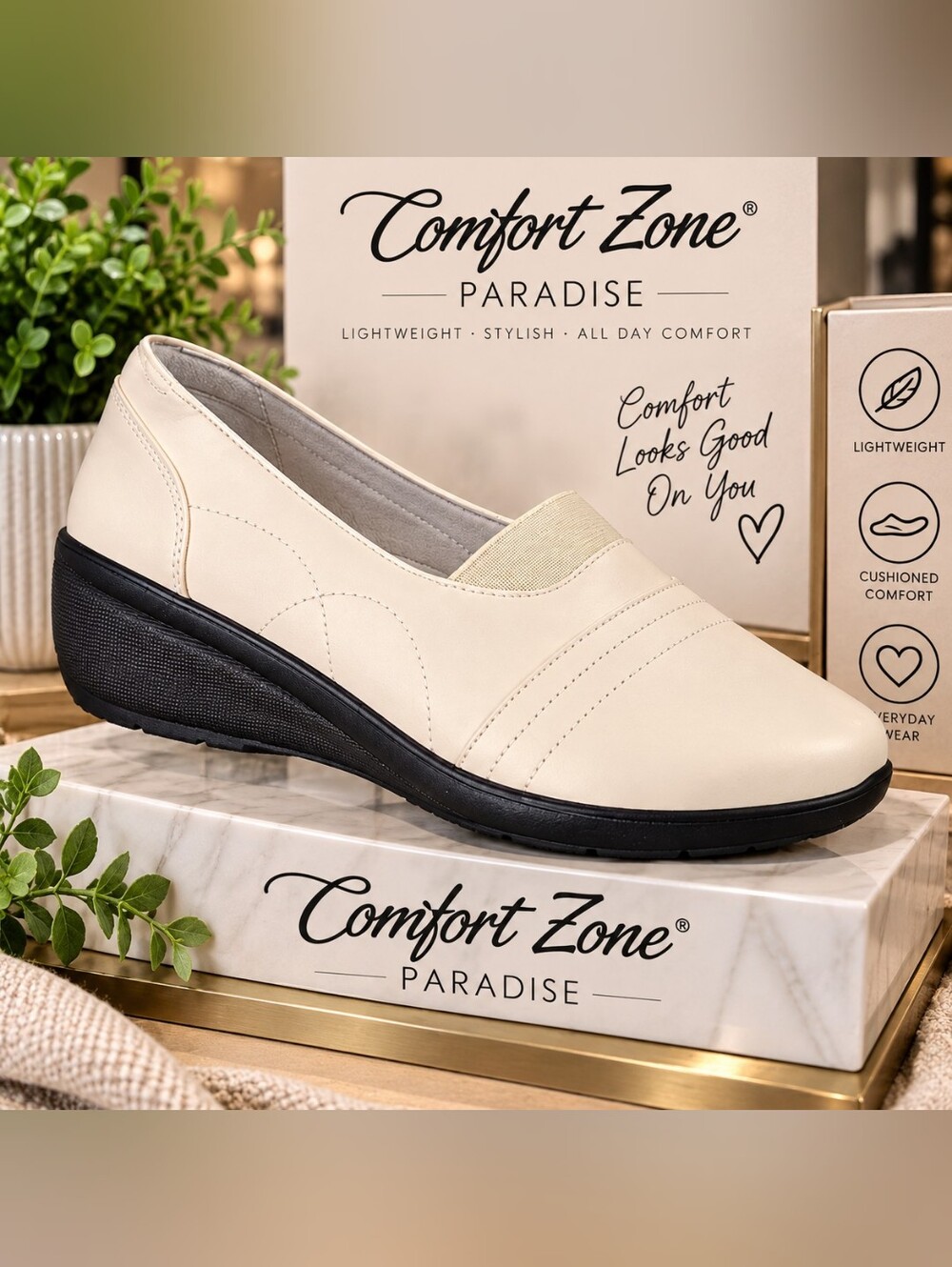 Comfort Zone Paradise Slip On Comfort Shoes Cream Size 11 Fits 10 NIB
